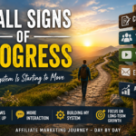 Affiliate marketing progress through social media traffic, content distribution, email list building and YouTube preparation