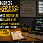 Online business progress update with two new subscribers, YouTube launch day and a ClickBank Profit Club announcement coming tonight