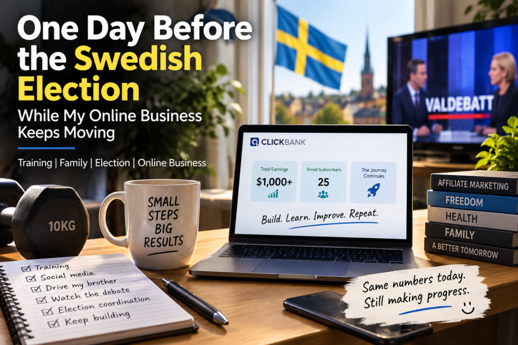 Online business journey one day before the Swedish election with training, social media work and $1,000+ in affiliate earnings