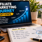 Affiliate marketing journey showing traffic generation, growing subscribers and planning a new product