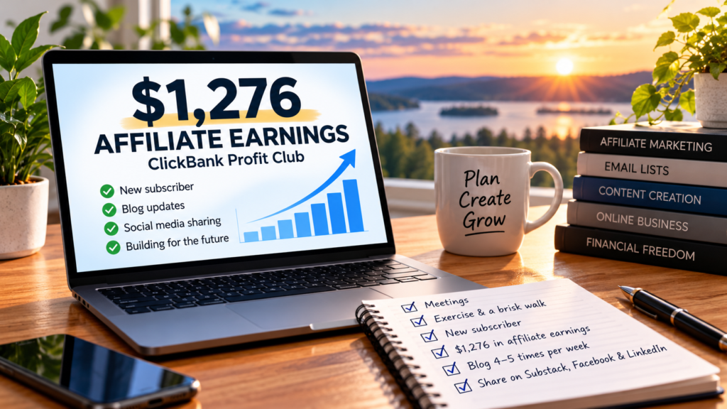 ClickBank Profit Club earnings of $1,276 with affiliate marketing growth chart